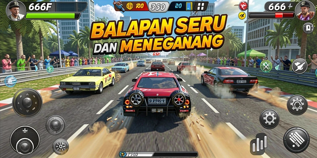 Screenshot gameplay 666F yang mendebarkan di lintasan balapan.