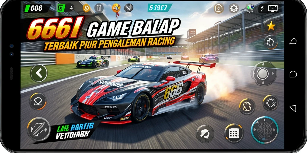 Screenshot utama 666I menampilkan aksi balap mendebarkan di lintasan.