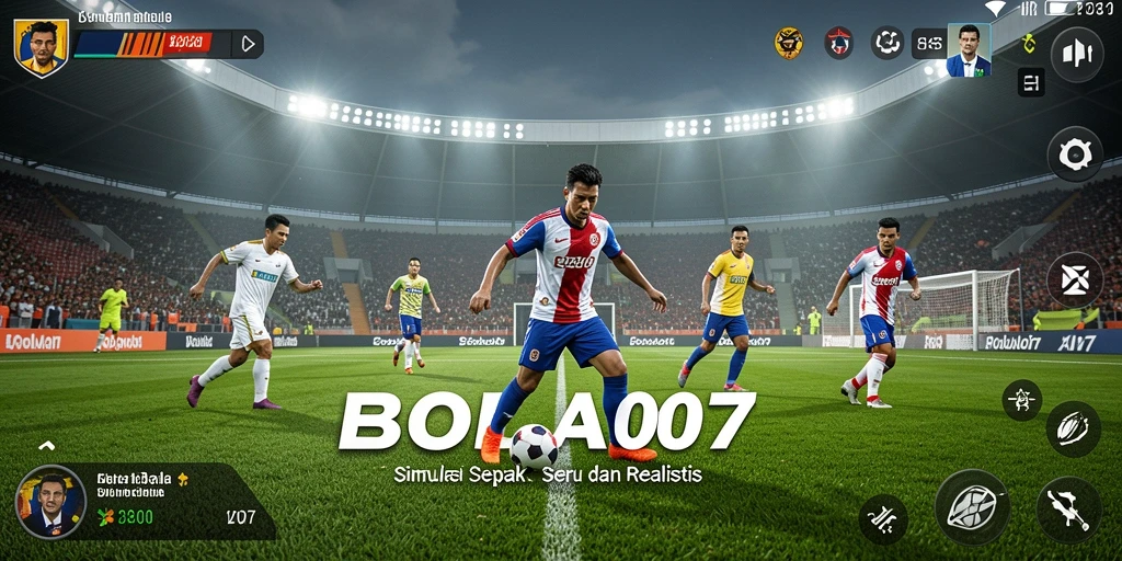 Screenshot gameplay BOLA07 menampilkan aksi sepak bola realistis.