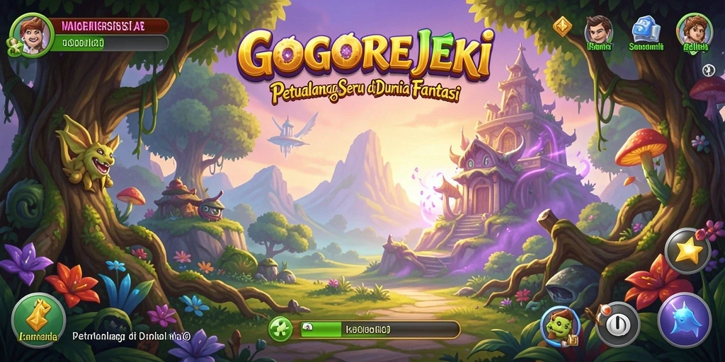 Tampilan gameplay GOGOREJEKI dengan latar belakang petualangan menarik.