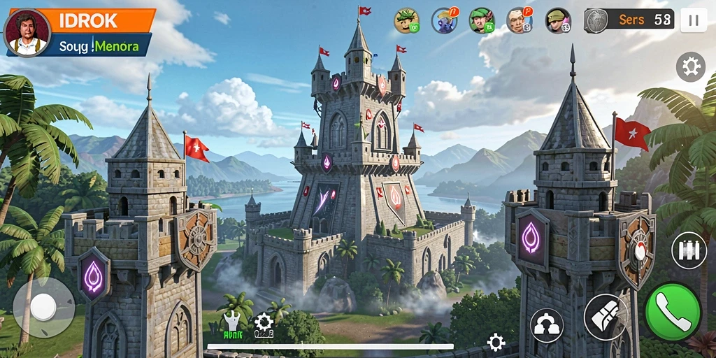 Tampilan gameplay IDROK dengan menara yang berfungsi dan musuh yang mendekat.