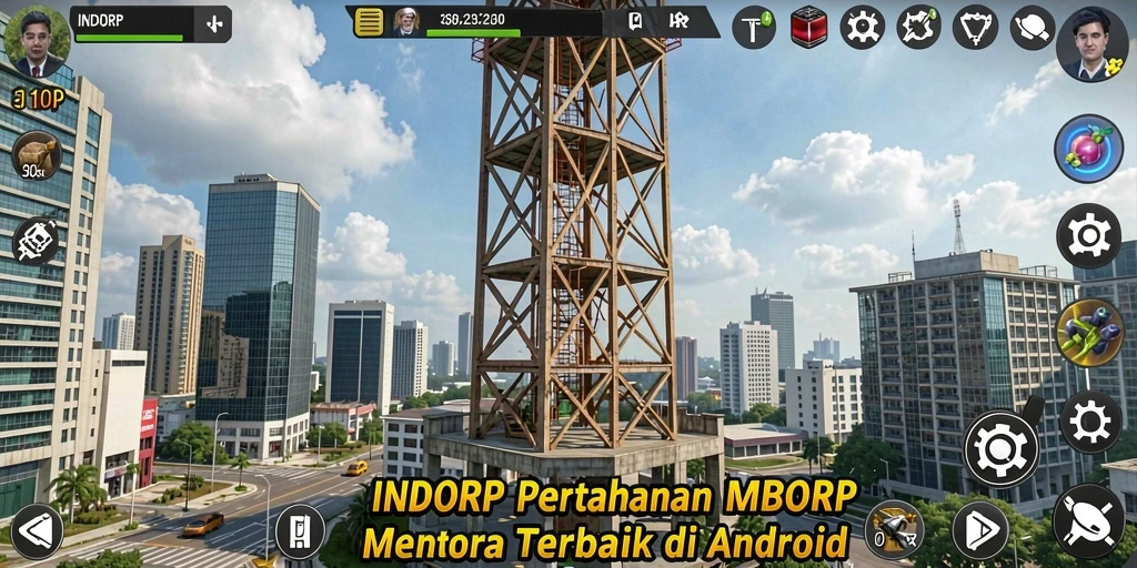 Gameplay seru di INDORP, menara melawan gelombang musuh.