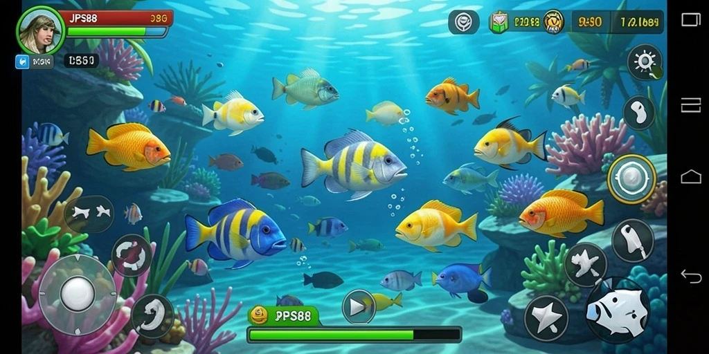 Screenshot gameplay JPS88 menunjukkan keseruan menembak ikan.
