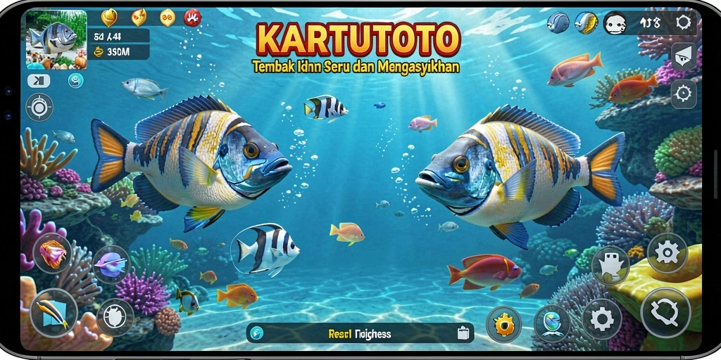Screenshot KARTUTOTO menampilkan aksi menembak ikan yang seru.