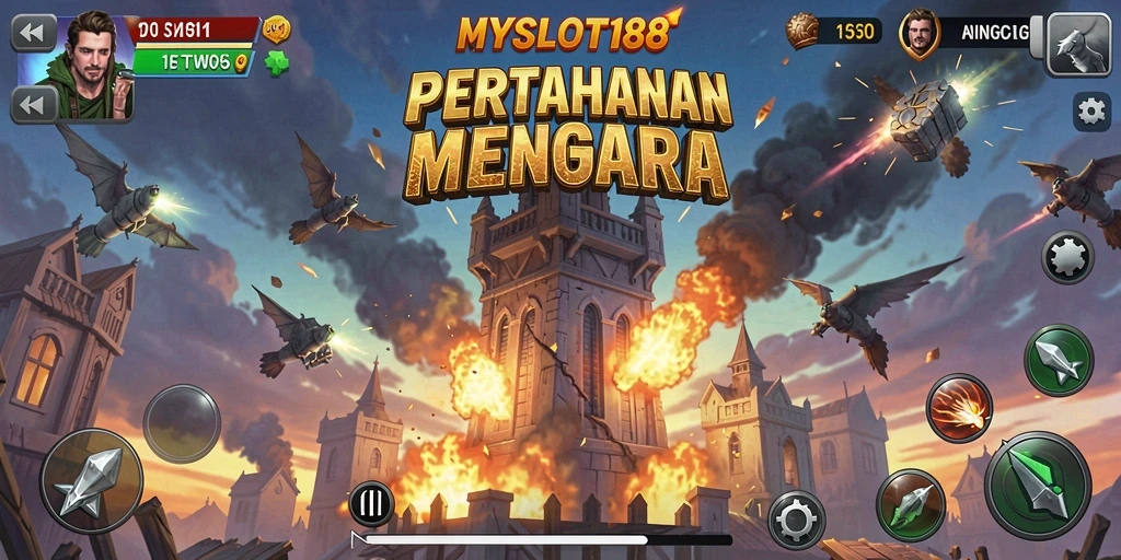 Tampilan gameplay MYSLOT188 yang mengasyikkan dalam pertahanan menara.