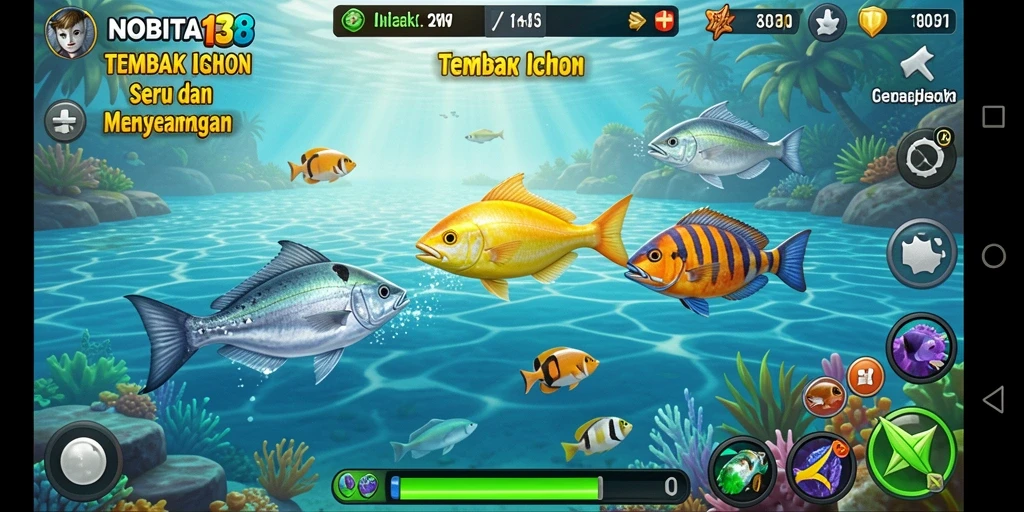Gameplay seru NOBITA138 dalam menangkap ikan.