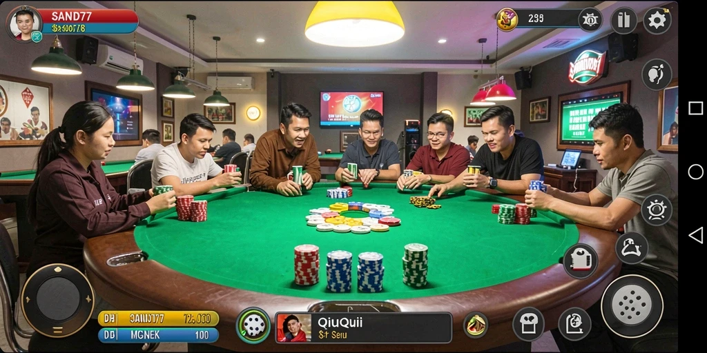 Tampilan gameplay menegangkan dalam SAND77 QiuQiu.