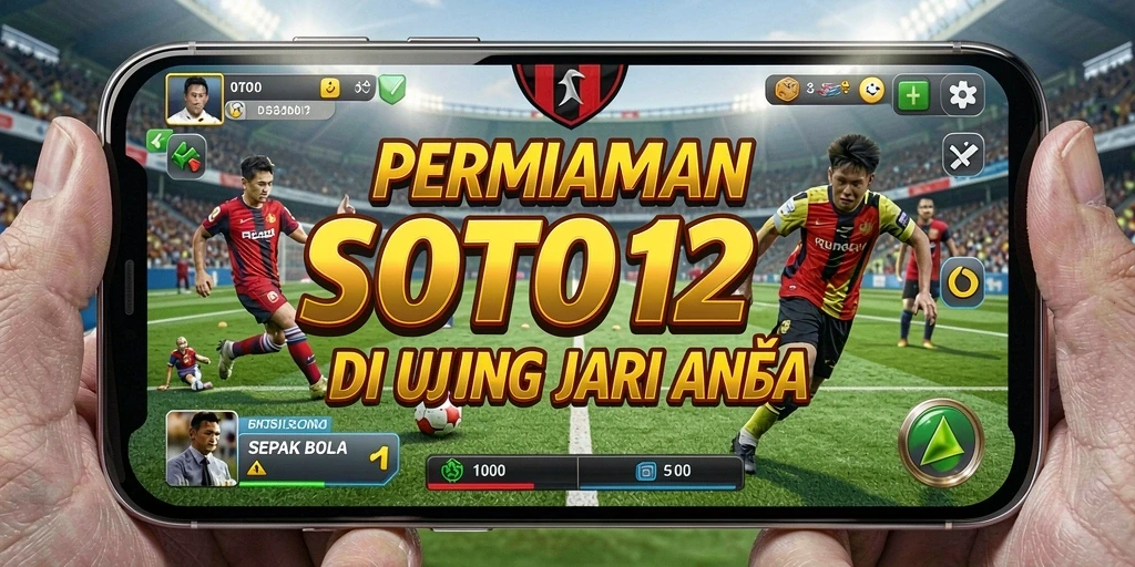 Screenshot gameplay TOTO12 menunjukkan aksi seru di lapangan hijau.